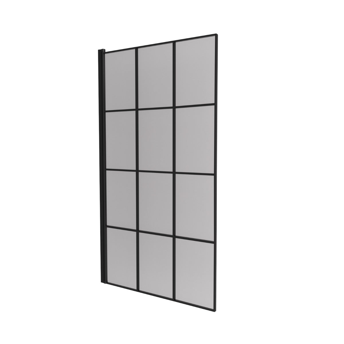 Oaken 800mm Square Bath Screen Black Profile With Grid Glass Reversible