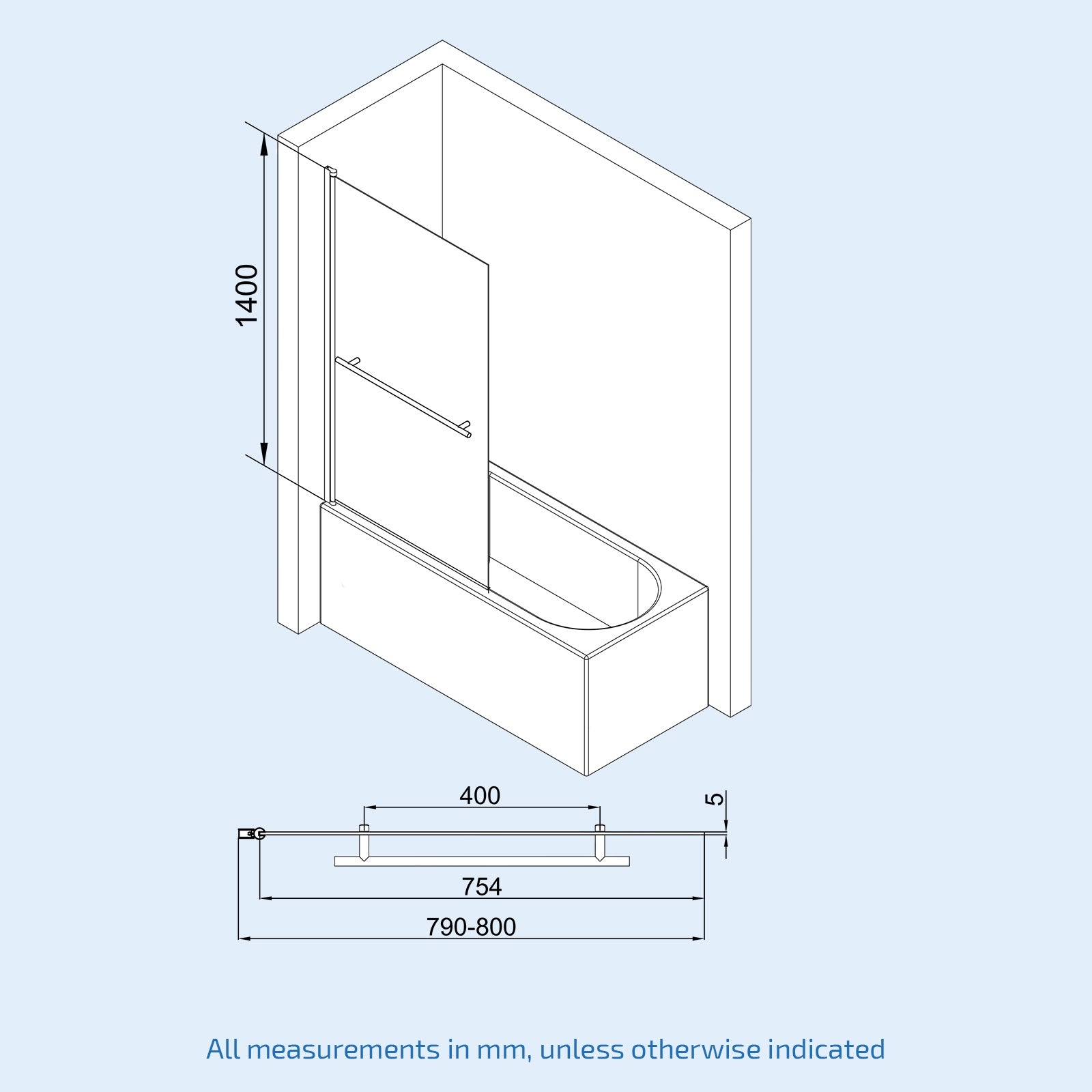 1700mm Square Bath, Square 800mm Bath Screen with Towel Bar