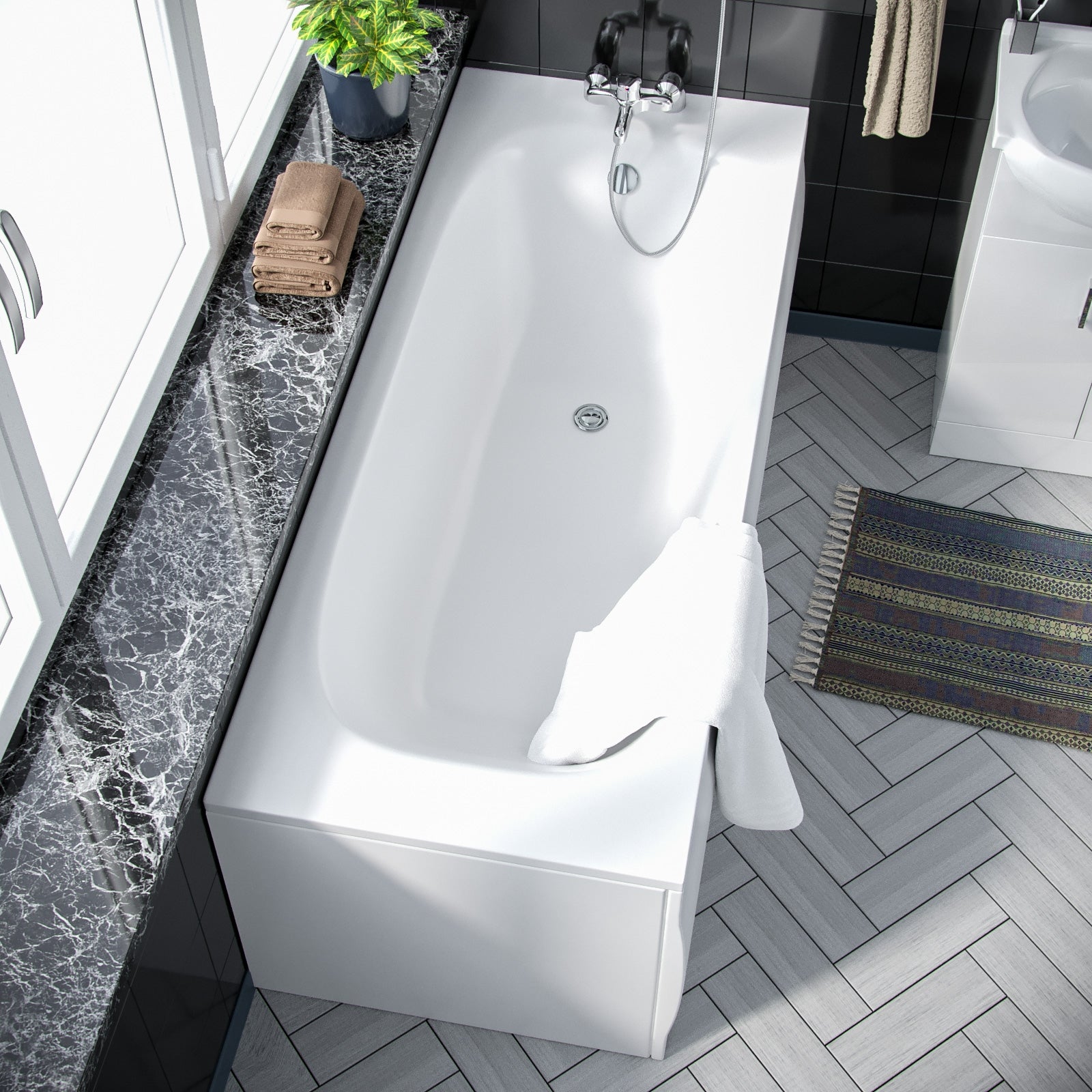 Ellen White Vanity WC Unit & Bath BTW Toilet Mixer Taps & Wastes Flat Pack