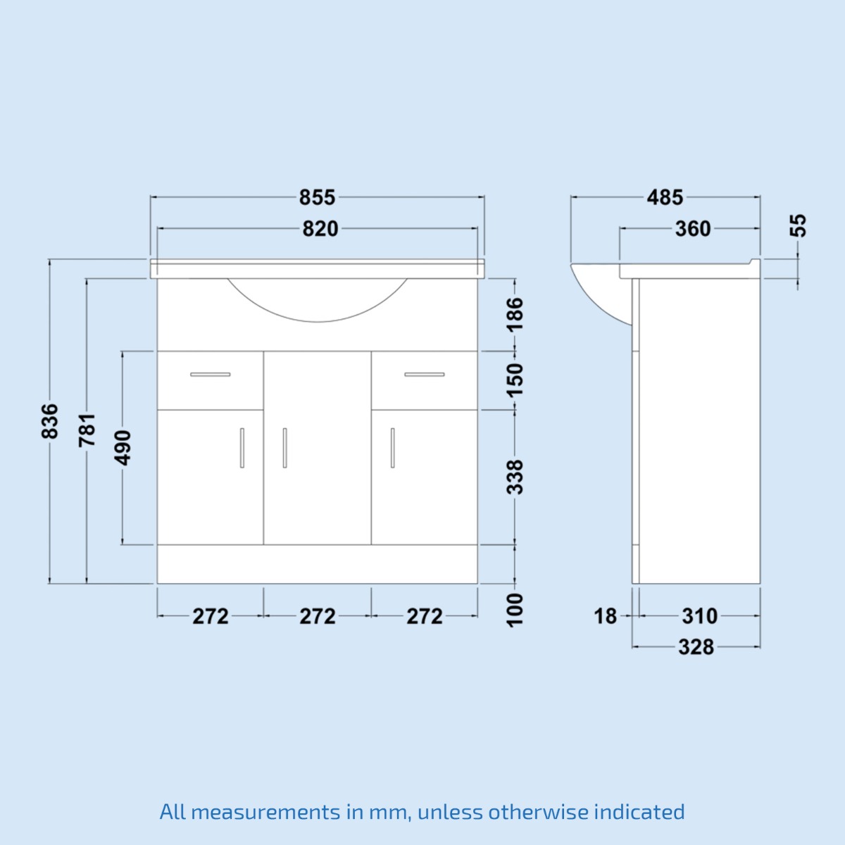 White 850mm Basin Vanity Unit Toilet & Bath Tub 3-Piece Bathroom Suite