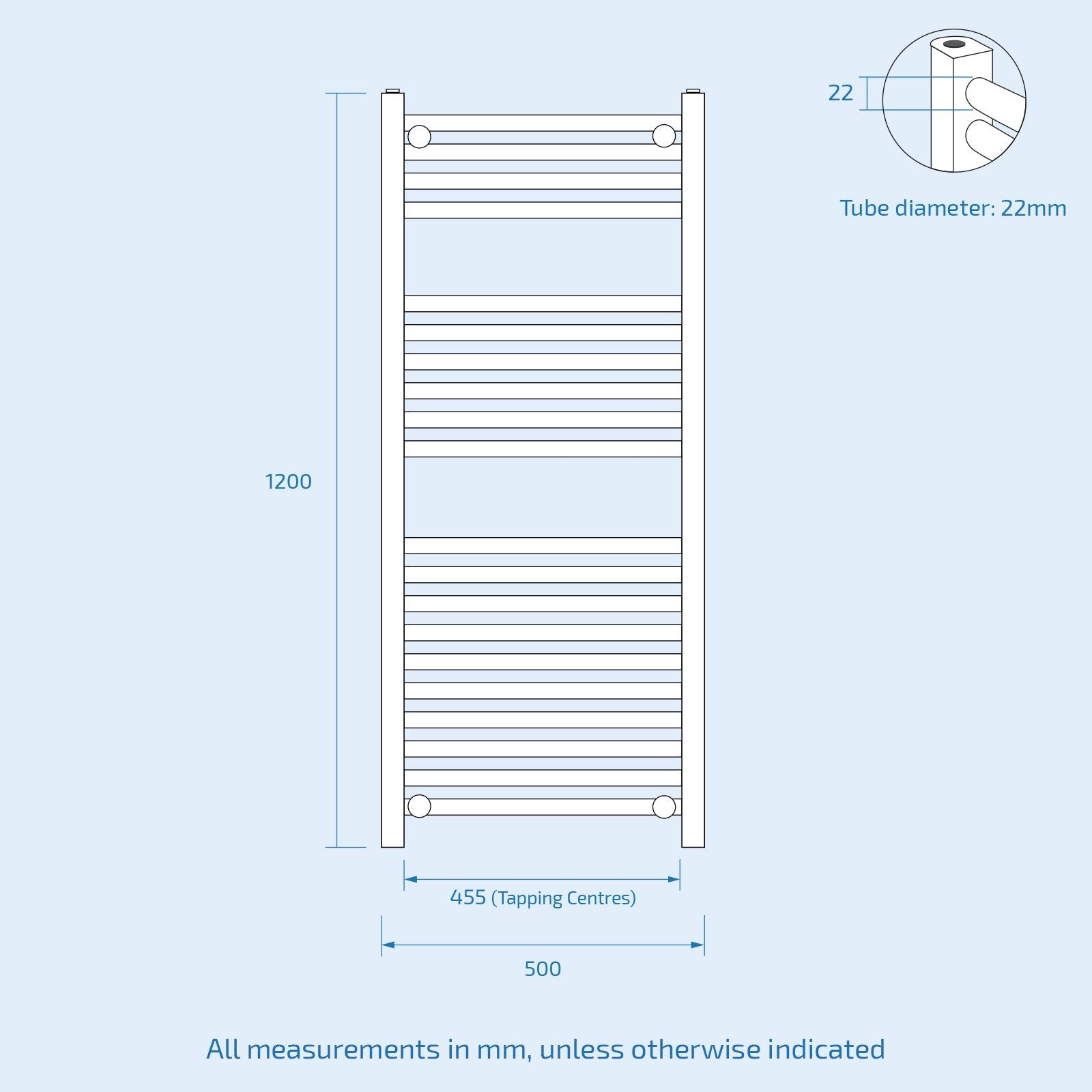 Kartel 1200 x 500mm Curved Towel Radiator Rail Chrome