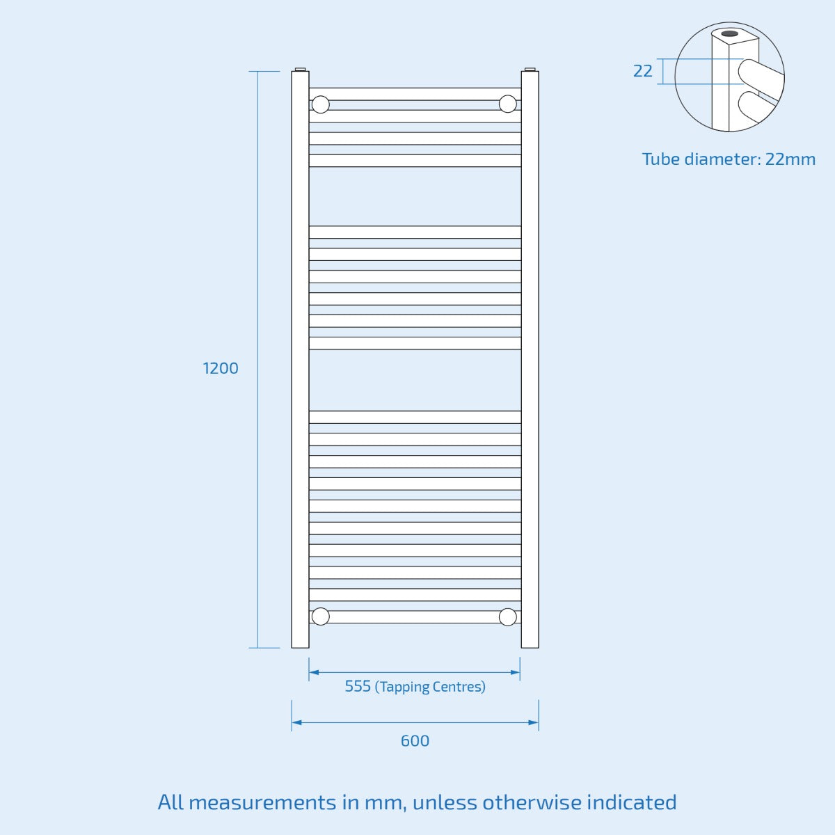 Kartel 1200 x 600mm Curved Radiator Towel Rail Chrome