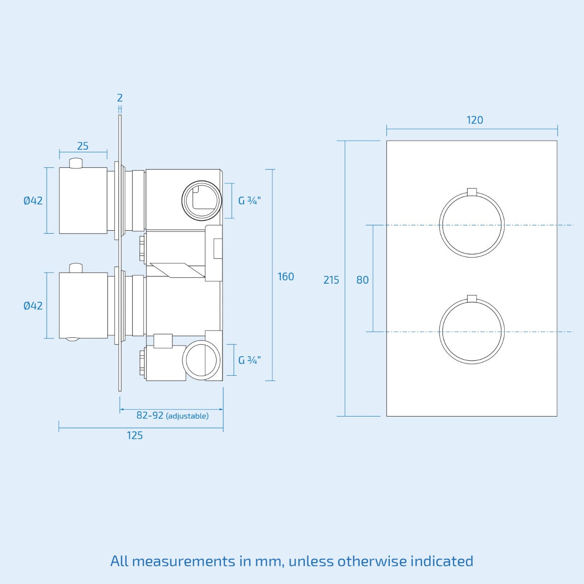 Violet Modern Solid Brass Round 2 Way Concealed Thermostatic Shower Mixer Valve