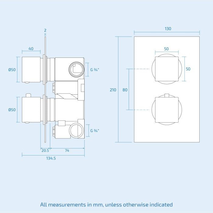 Temelis 2 Dial 2 Way Square Set - Rail Handset & Bath Filler