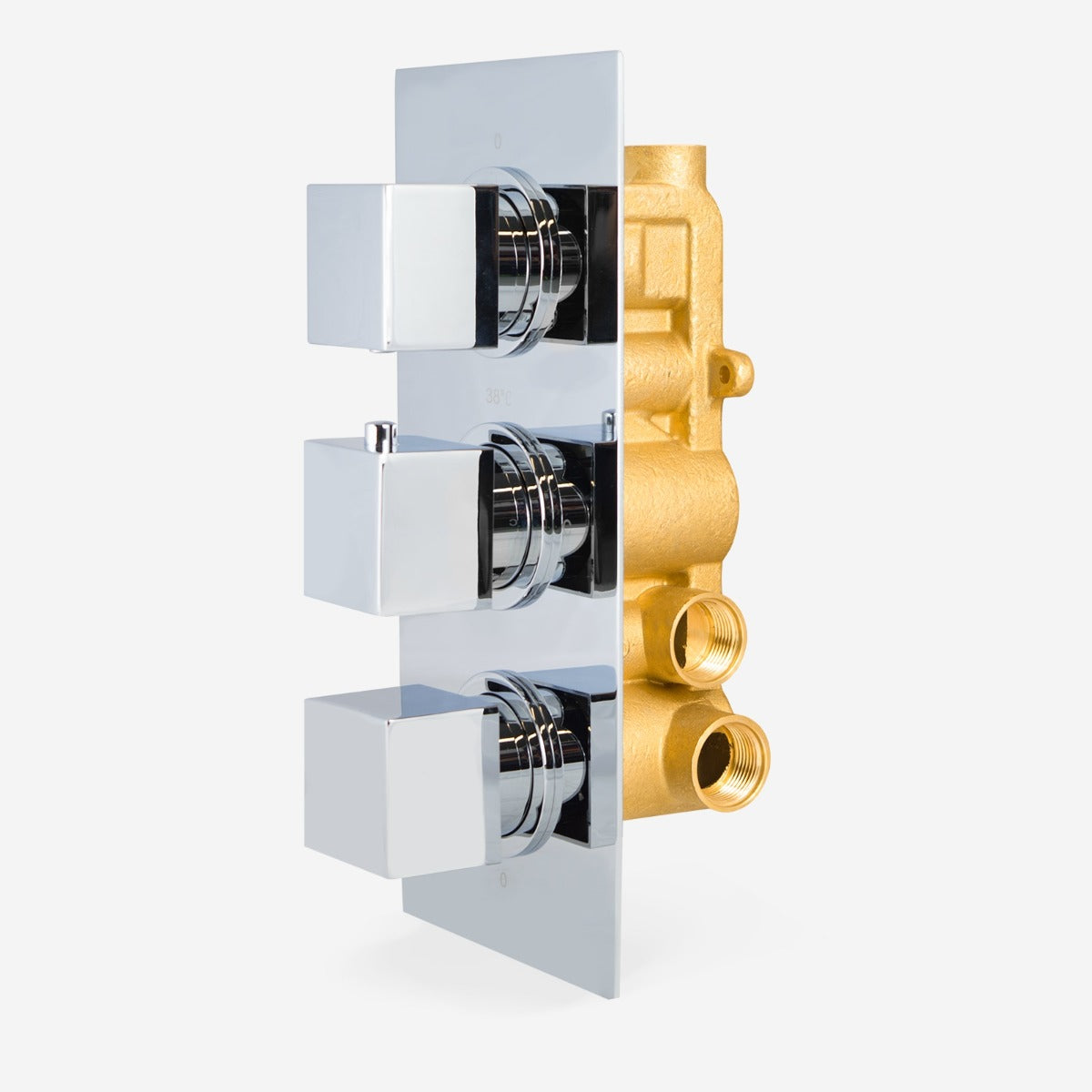 Lilly Chrome 3 Dial 3 Way Square Concealed Thermostatic Mixer Valve Handset Bath Filler & Square Shower Head