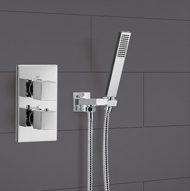 Lily 2 Dial 1 Way Square Concealed Thermostatic Mixer Valve & Square Handset Chrome