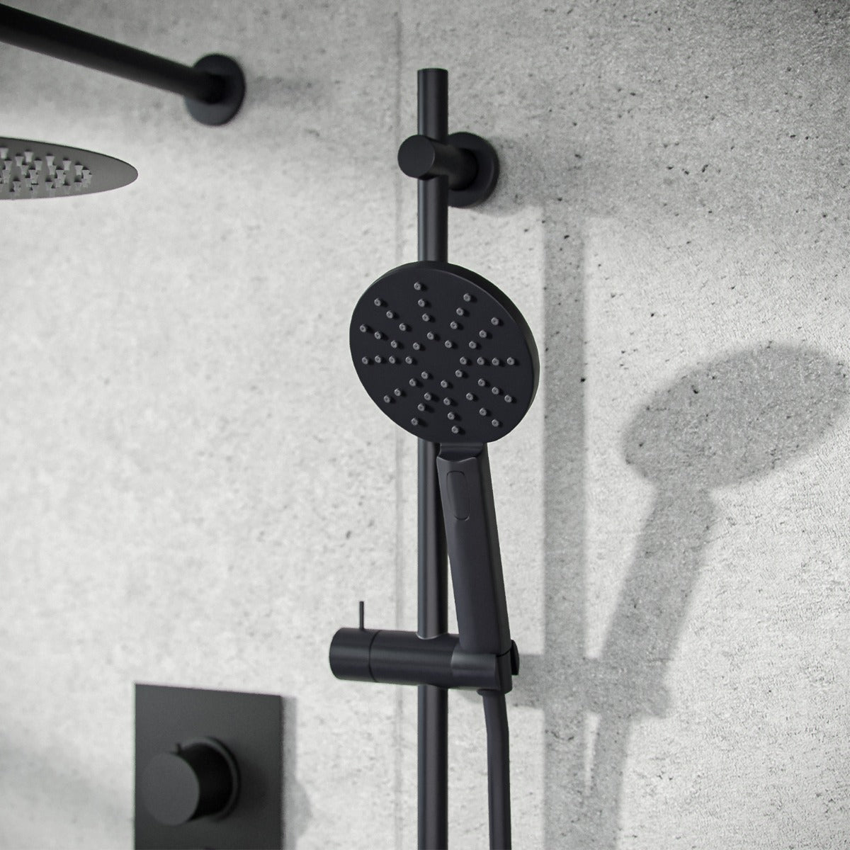 Temel 2 Dial 2 Way Round Concealed Thermostatic Mixer Valve, Shower Head & Arm Set Matte Black