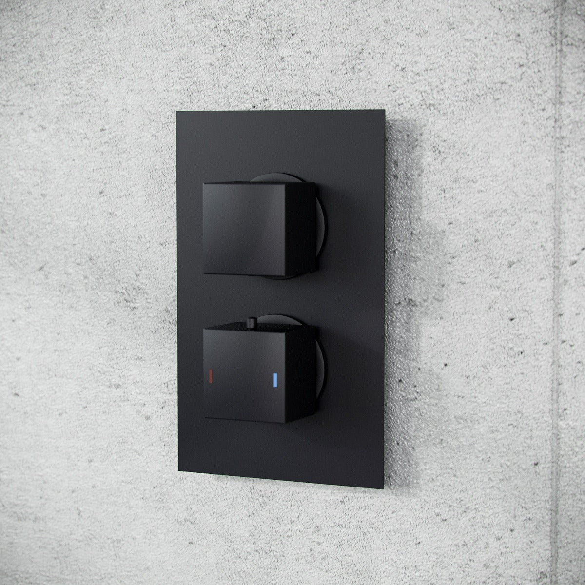 Temel Matte Black Voilet 2 Dial Thermostatic Mixer Outlet Square Shower Rail & Handset