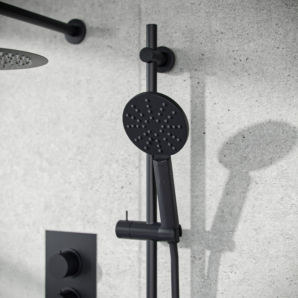 Temel 3 Dial 2 Way Concealed Thermostatic Shower Valve, Shower Head & Arm Set Matte Black