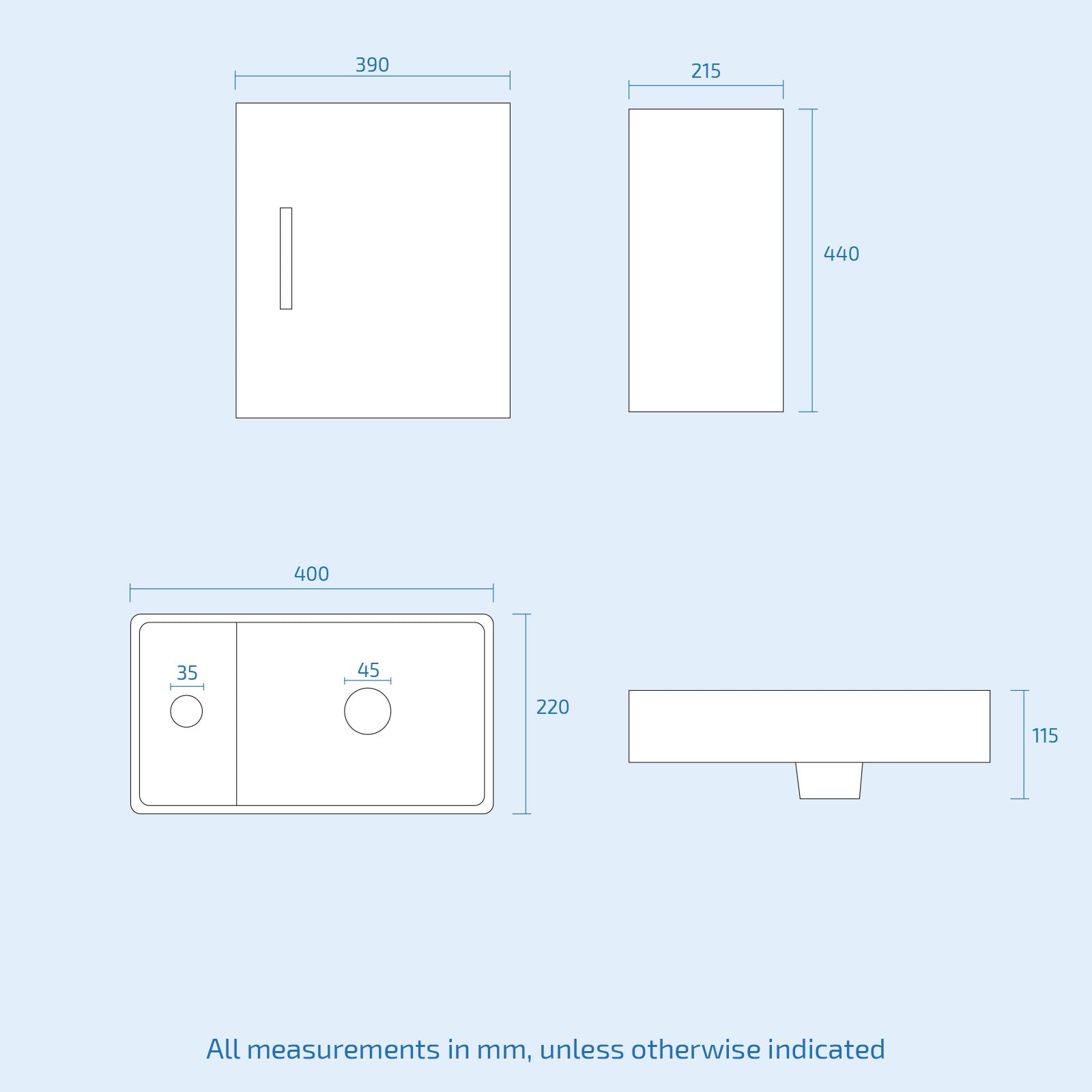 Carlton White Wall Hung 400mm Vanity Unit & Square Basin Mono Mixer Tap