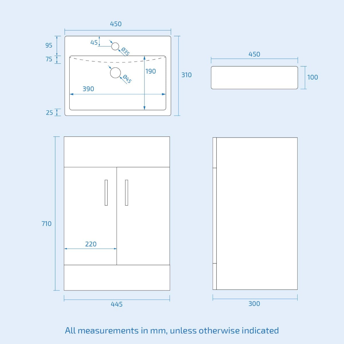 Nanuya 450mm White 2 Doors Basin Vanity Unit Bathroom Cabinet