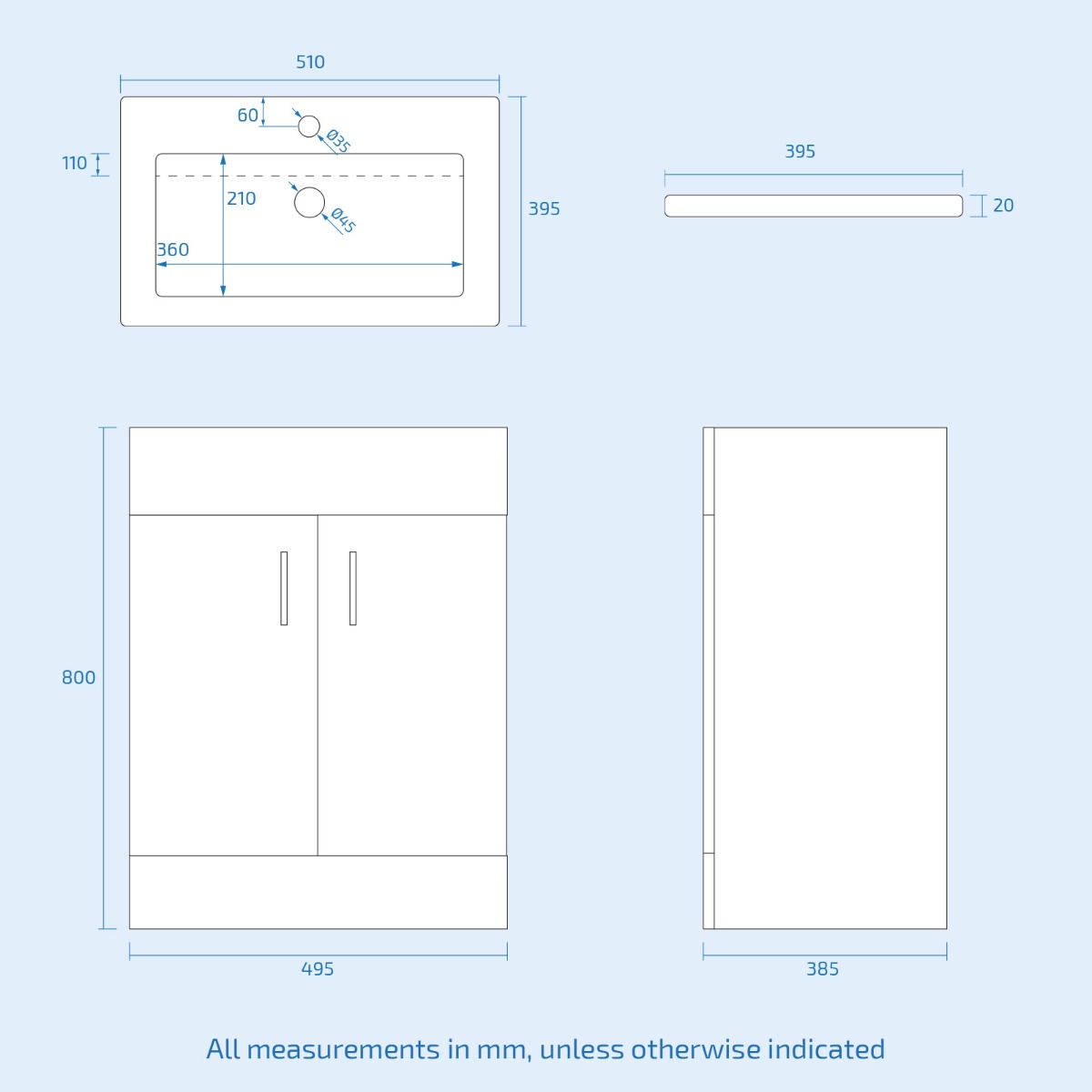 P-Shaped RH Bath 500mm Floor Vanity Unit & Close Coupled Toilet Suite