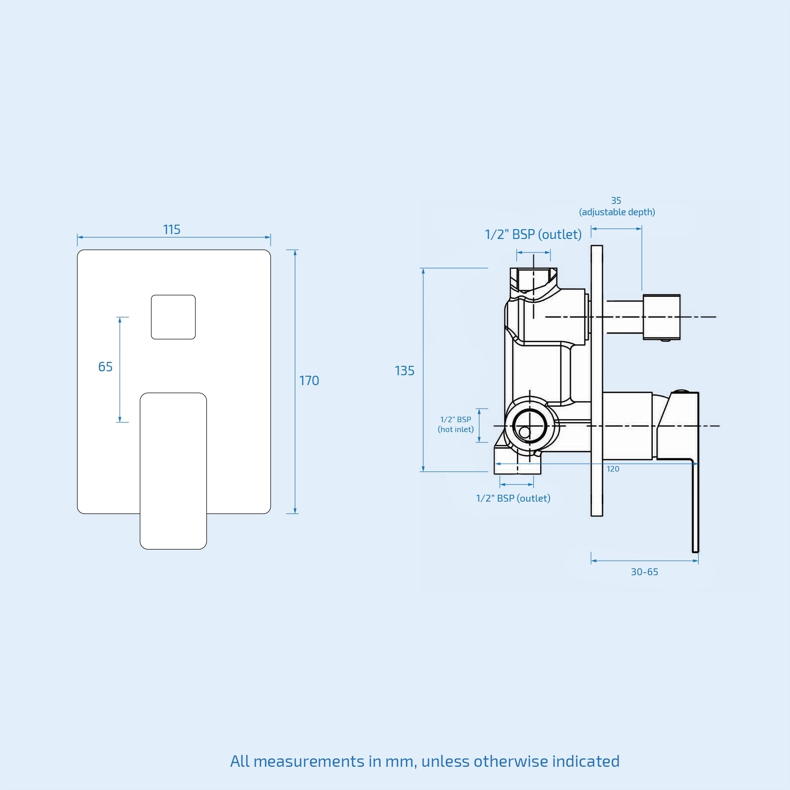 Chrome Conceal Shower Mixer with Diverter Hand Held Shower Head Set