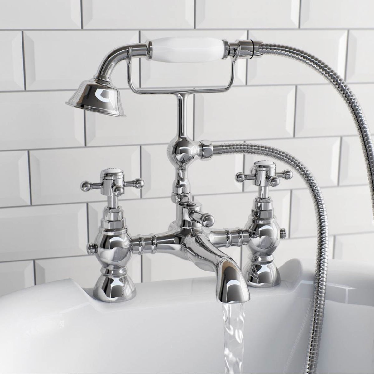 Churchill Traditional Deck Mounted Bath Shower Mixer Tap With Handheld Kit