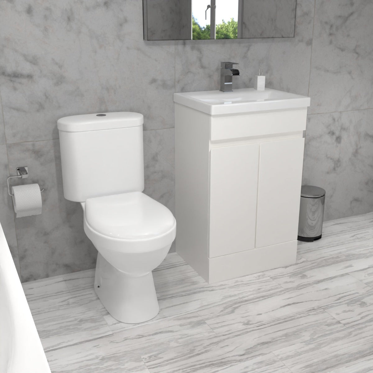 Alaska 500mm Gloss White Basin Vanity & Close Coupled Toilet