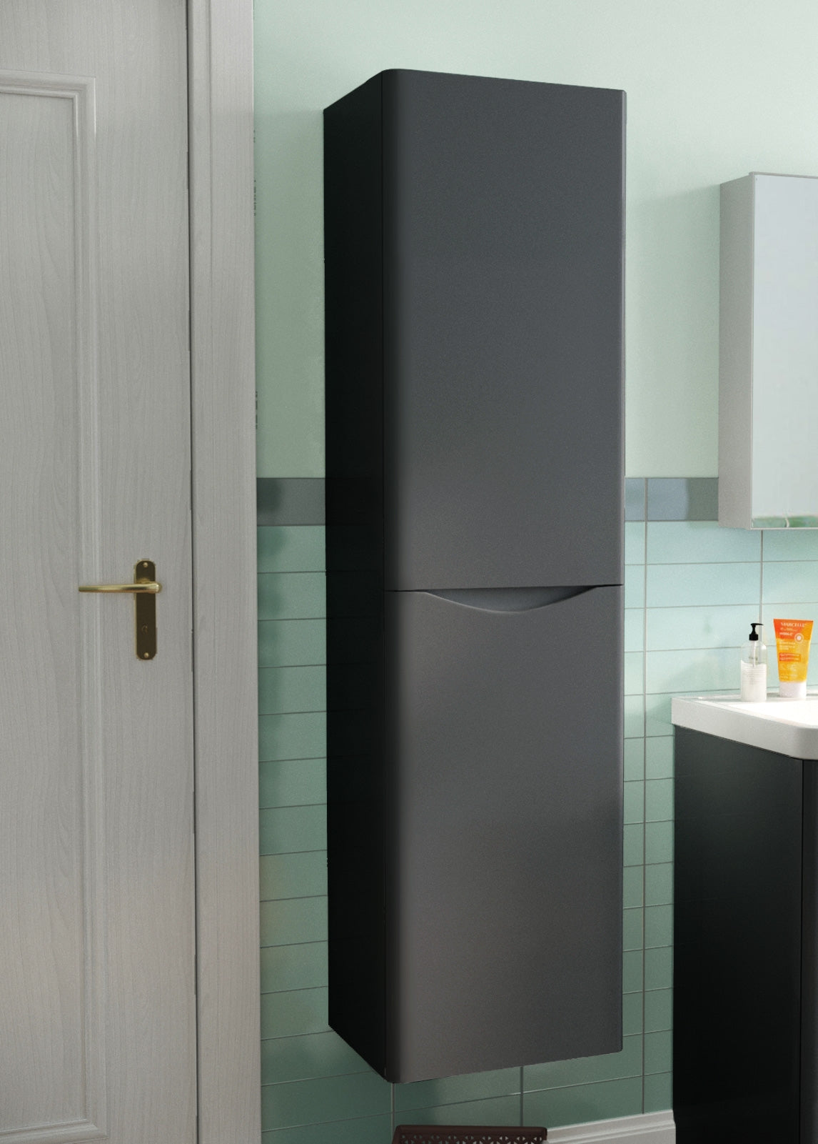 Merton Anthracite 600mm Vanity Unit and Tall Wall Hung Storage Cabinet Resin Basin