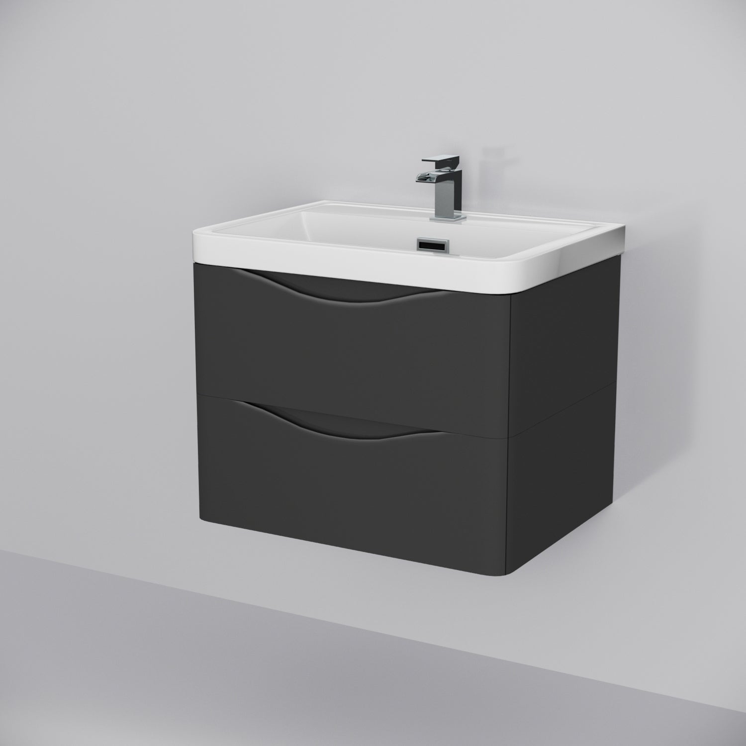 Merton Anthracite Wall Hung Vanity Unit Sink with Tall Storage Cabinet Basin