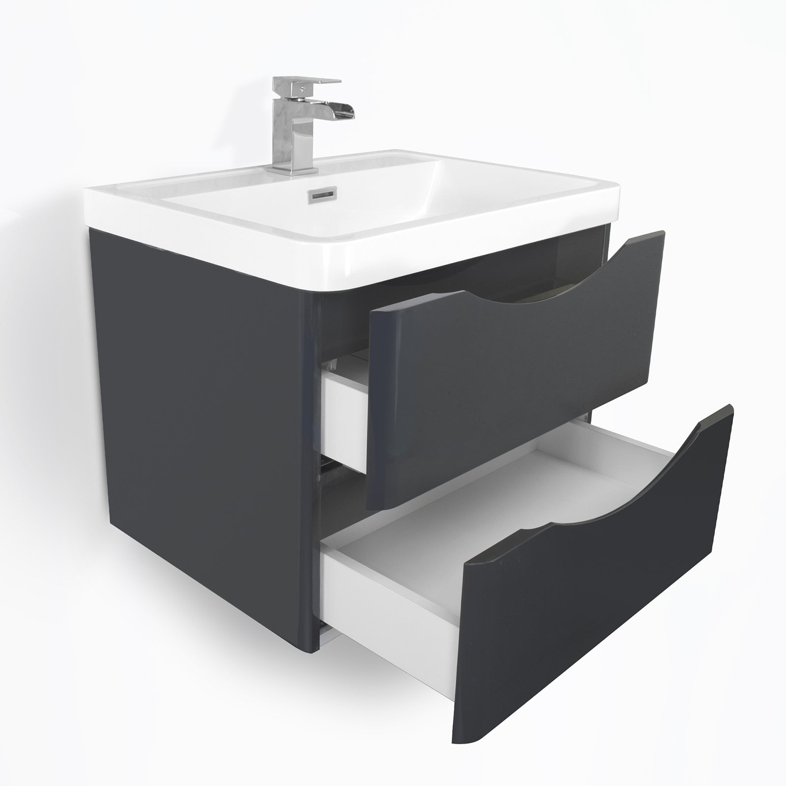 Merton Anthracite Wall Hung Vanity Unit Sink with Tall Storage Cabinet Basin