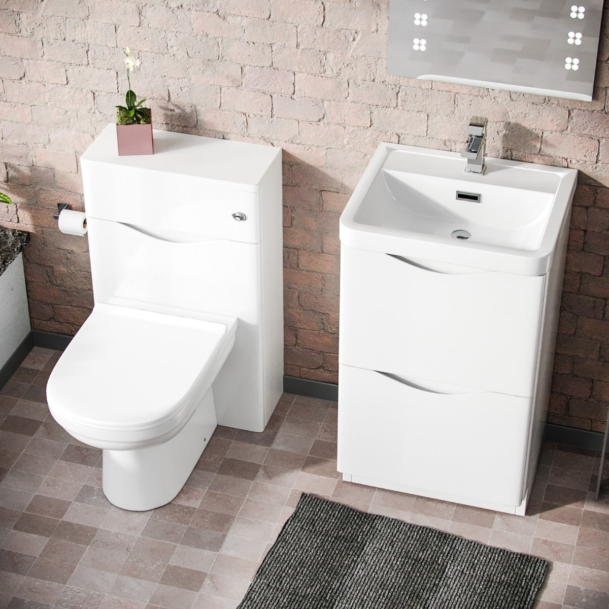 Merton White 500mm 2 Drawer Vanity Cabinet with Basin and WC Toilet Unit Combo