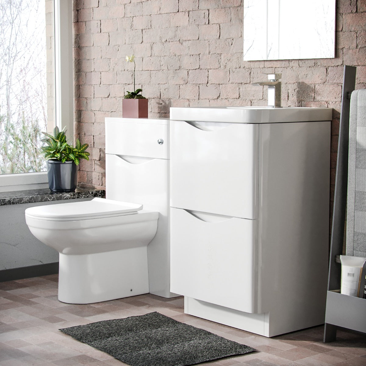 Merton White 500mm 2 Drawer Vanity Cabinet with Basin and WC Toilet Unit Combo