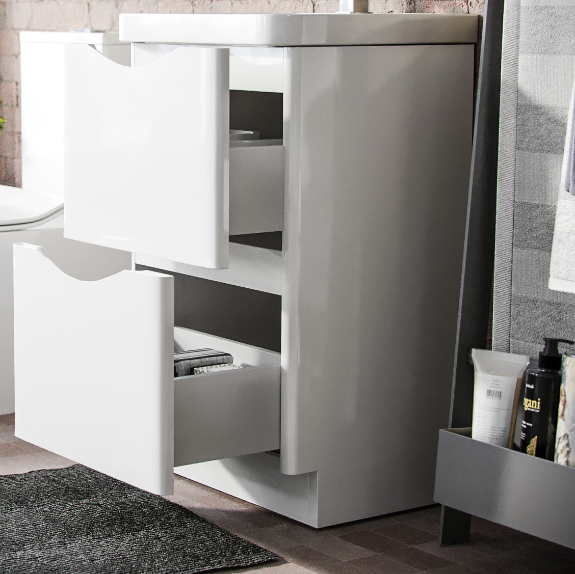 Merton White 500mm 2 Drawer Vanity Cabinet with Basin and WC Toilet Unit Combo