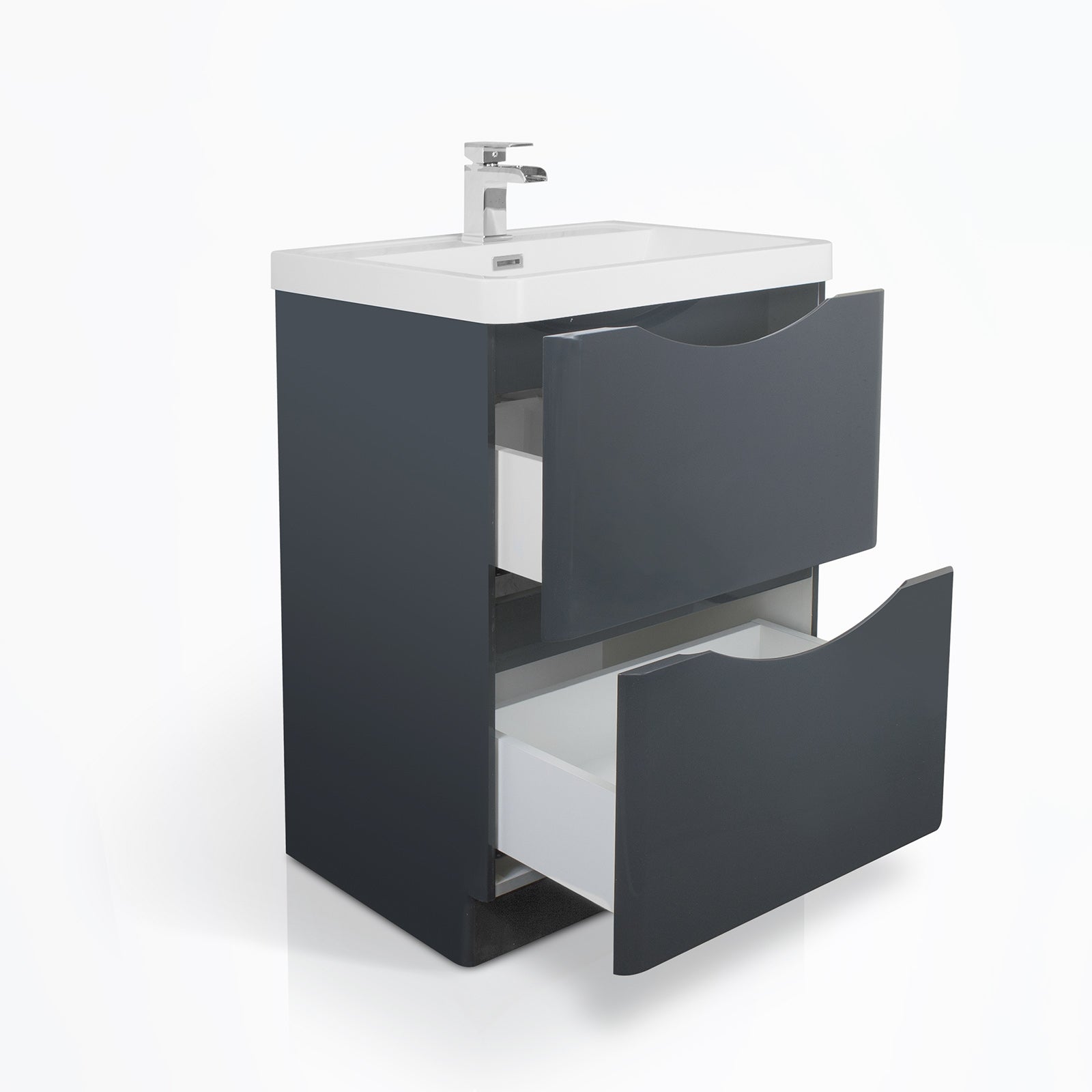 Merton Anthracite 600mm Vanity Unit and Tall Wall Hung Storage Cabinet Resin Basin