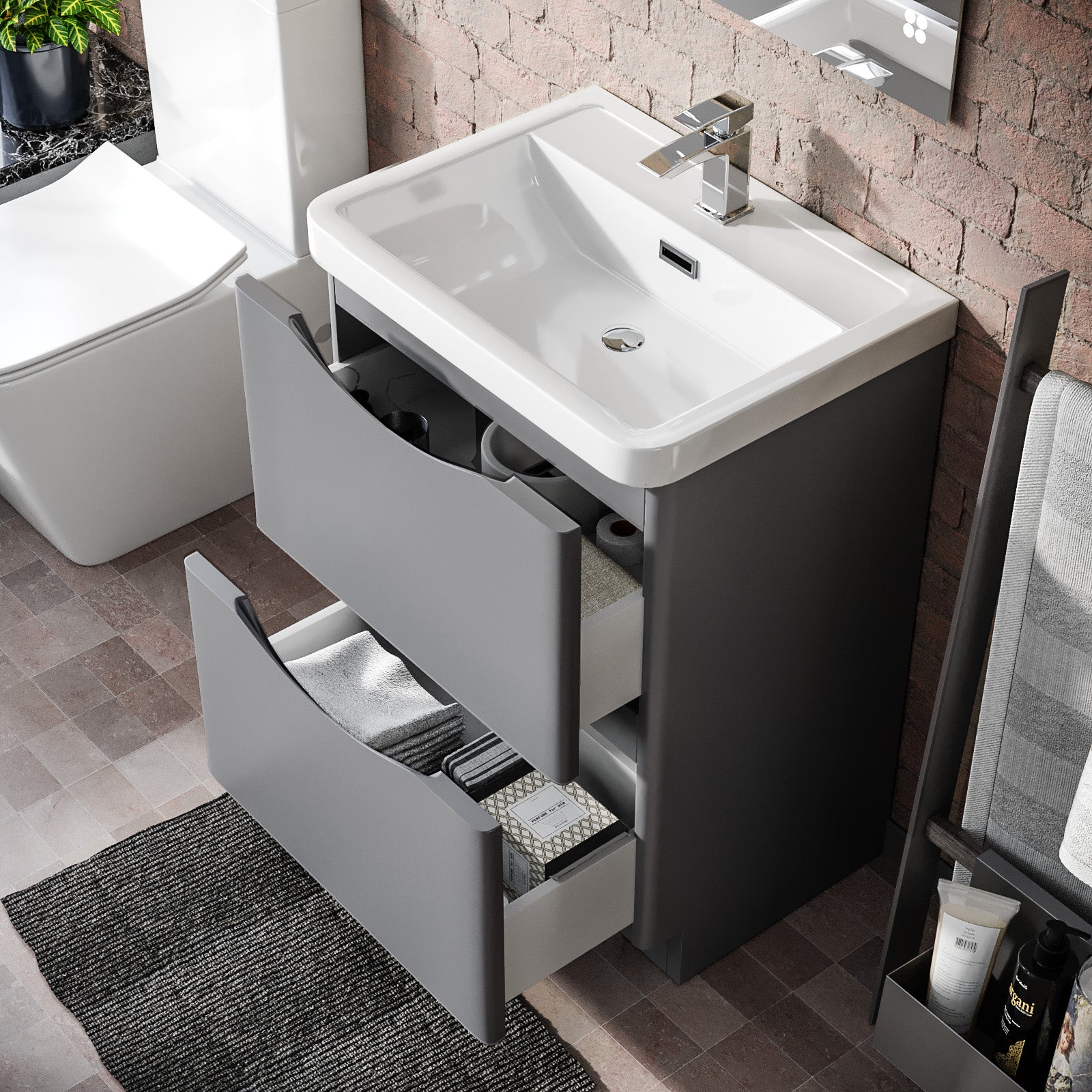 Merton 600mm Grey Basin Vanity Unit with Chrome Tap & Waste