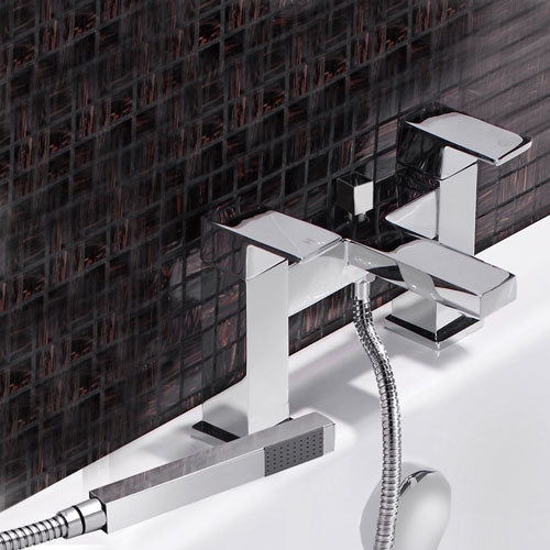 Brayton Modern Bathroom Design Square Chrome Bath Shower Mixer Tap With Handset Kit