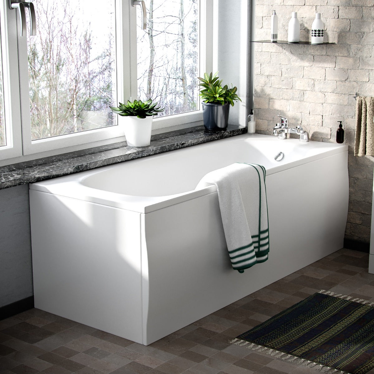 White 850mm Basin Vanity Unit Toilet & Bath Tub 3-Piece Bathroom Suite