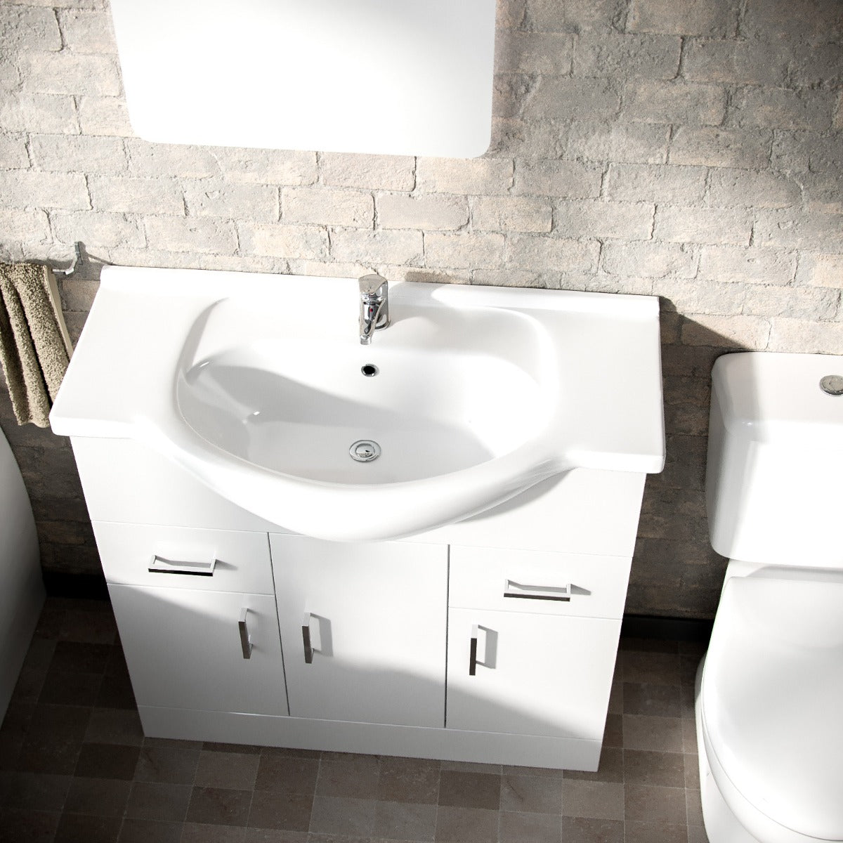 White 850mm Basin Vanity Unit Toilet & Bath Tub 3-Piece Bathroom Suite