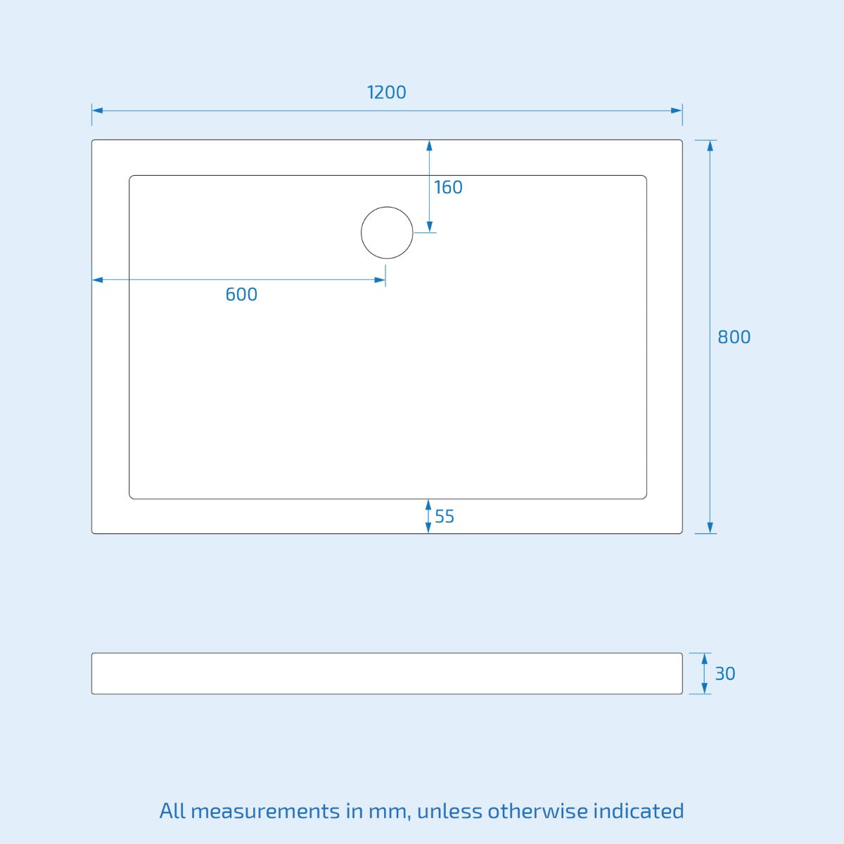 Rio Ultra Slim 1200 x 800mm Rectangular Low Profile Shower Tray