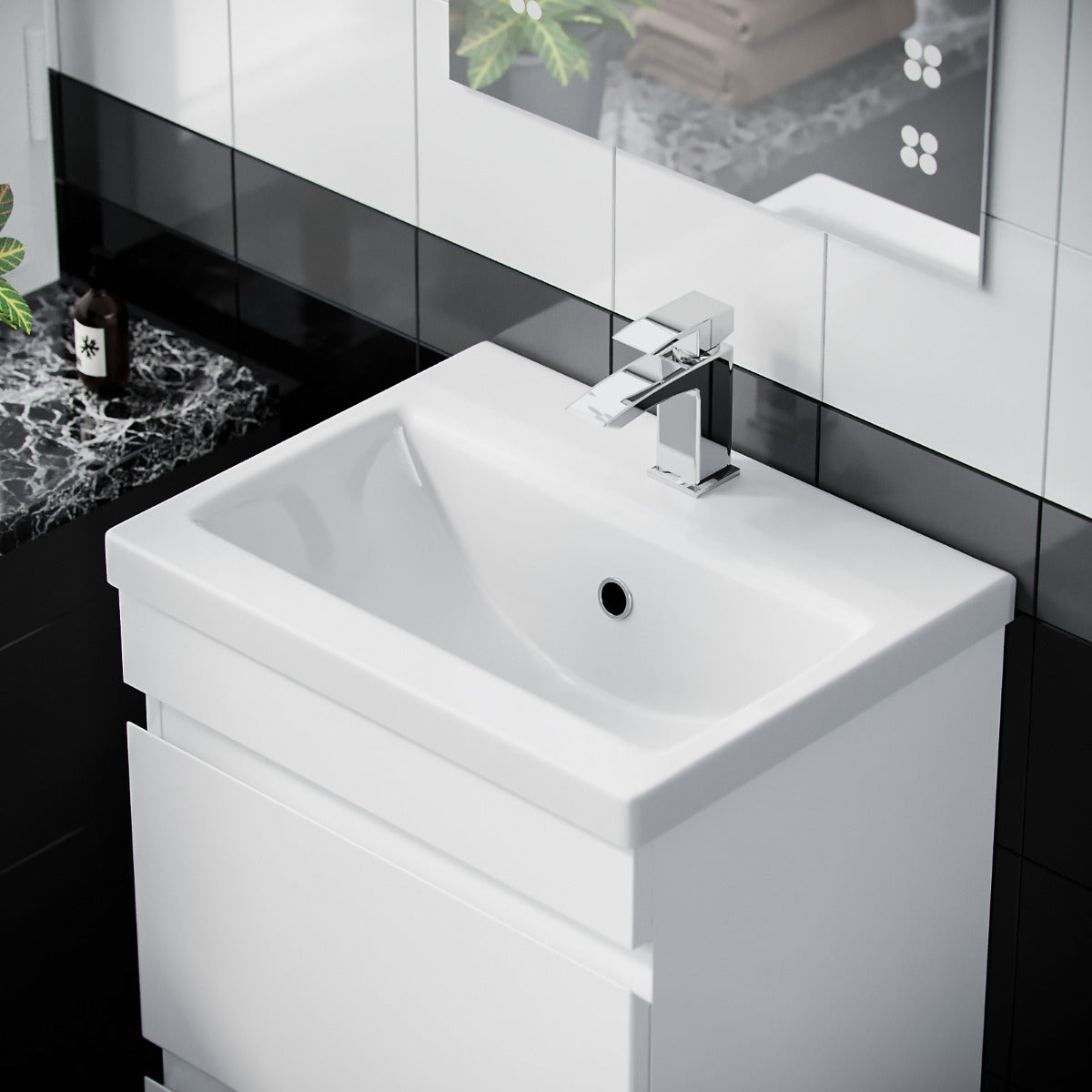 White 500mm PVC 2 Drawer Vanity Cabinet & Basin Sink Unit Floor Standing