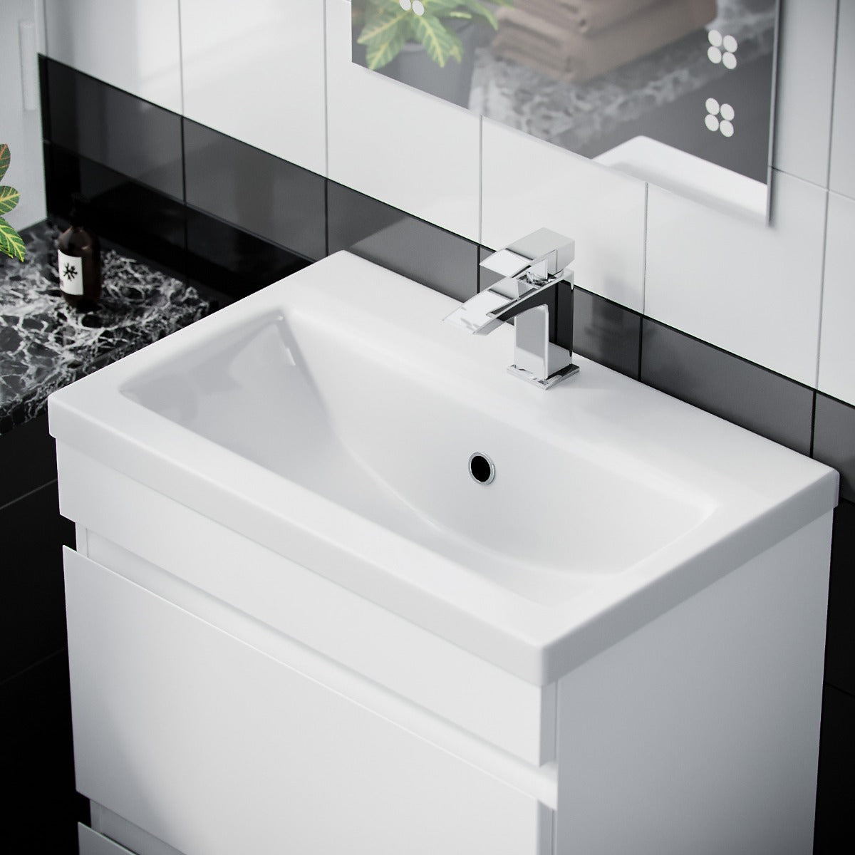 White 600mm PVC 2 Drawer Vanity Cabinet & Basin Sink Floor Standing