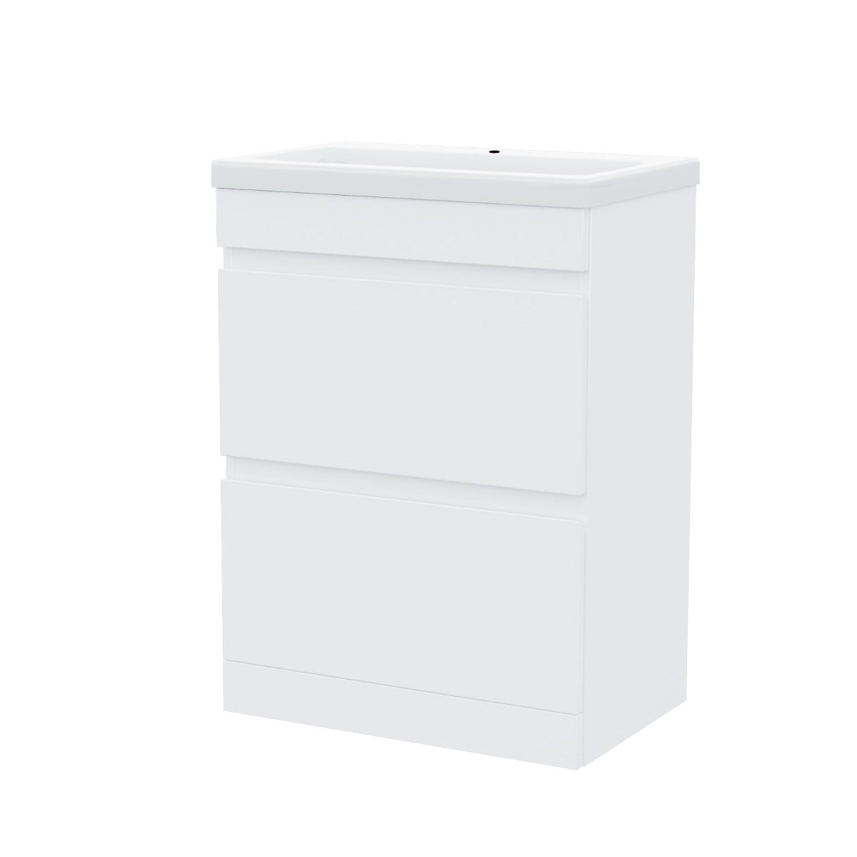 White 600mm PVC 2 Drawer Vanity Cabinet & Basin Sink Floor Standing