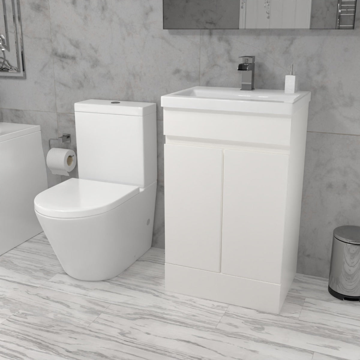 Alaska 500mm Gloss White Freestanding Basin Vanity & Close Coupled Rimless Toilet Set