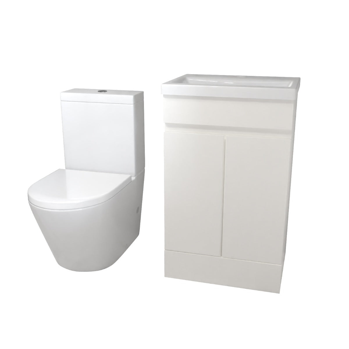 Alaska 500mm Gloss White Freestanding Basin Vanity & Close Coupled Rimless Toilet Set