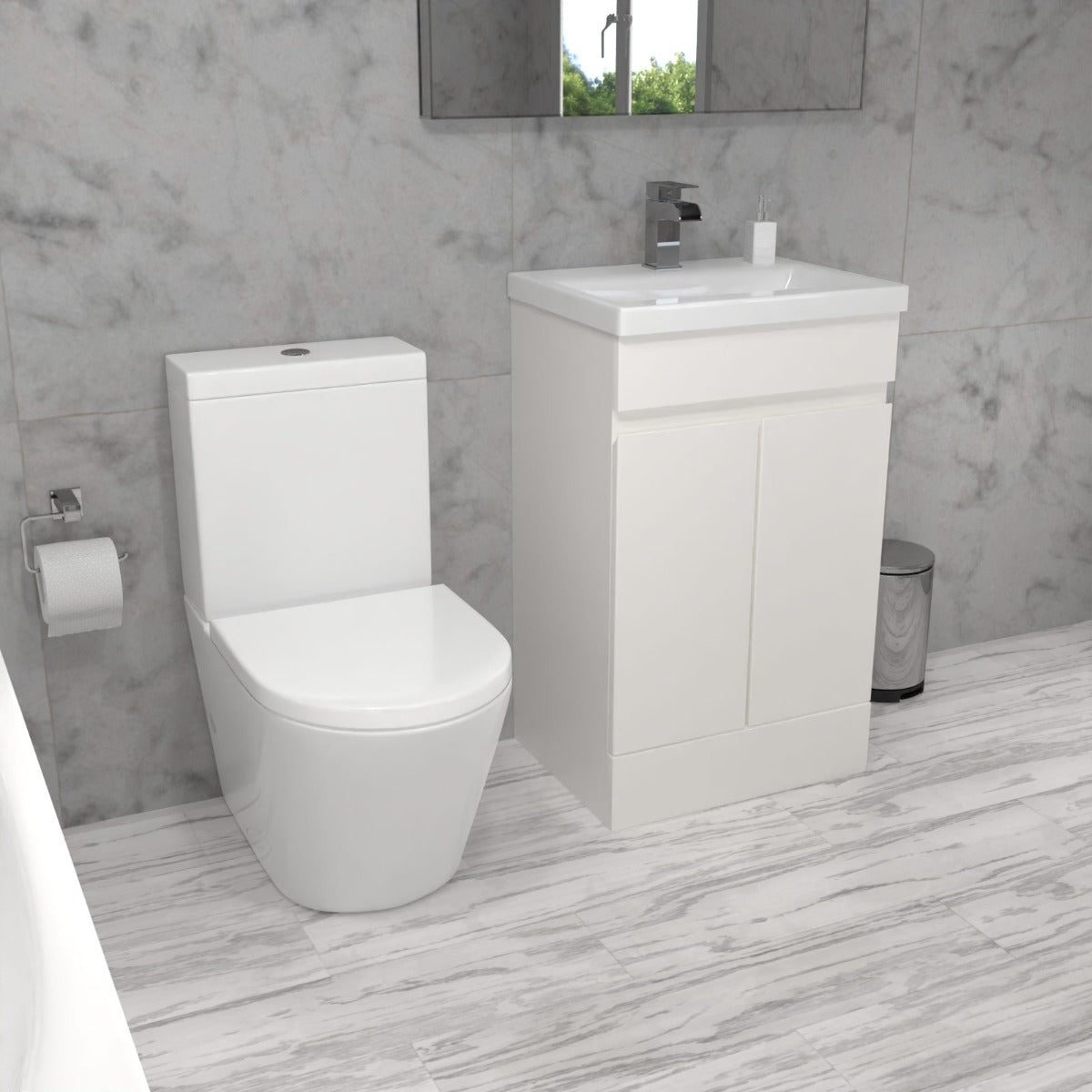 Alaska 500mm Gloss White Freestanding Basin Vanity & Close Coupled Rimless Toilet Set