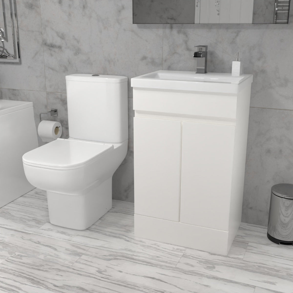 Alaska 500 mm Gloss White Basin Vanity & Close Coupled Toilet White