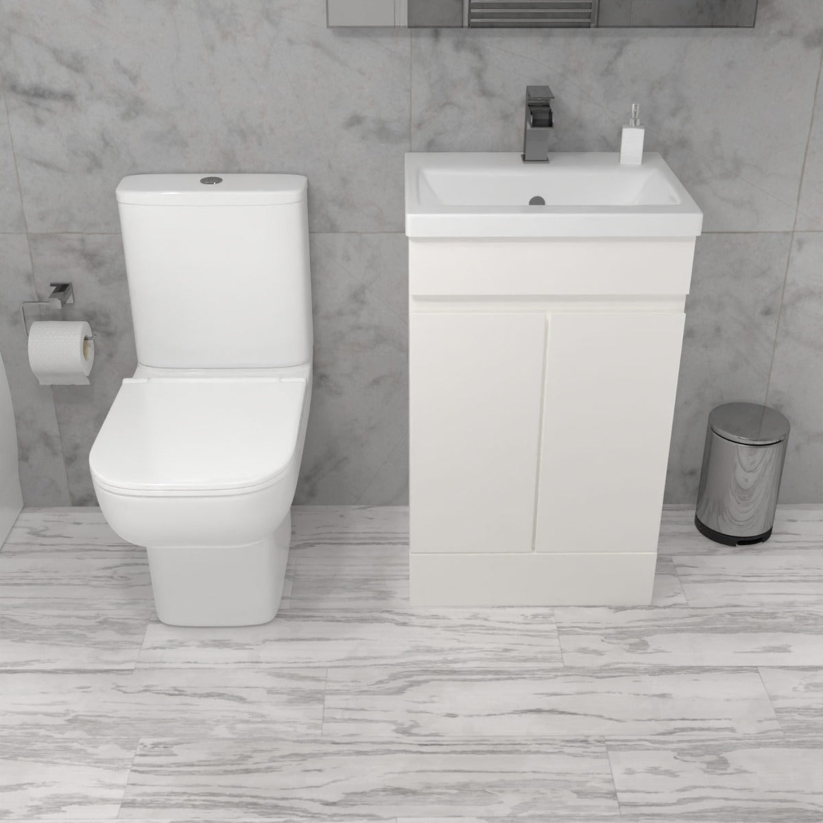 Alaska 500 mm Gloss White Basin Vanity & Close Coupled Toilet White