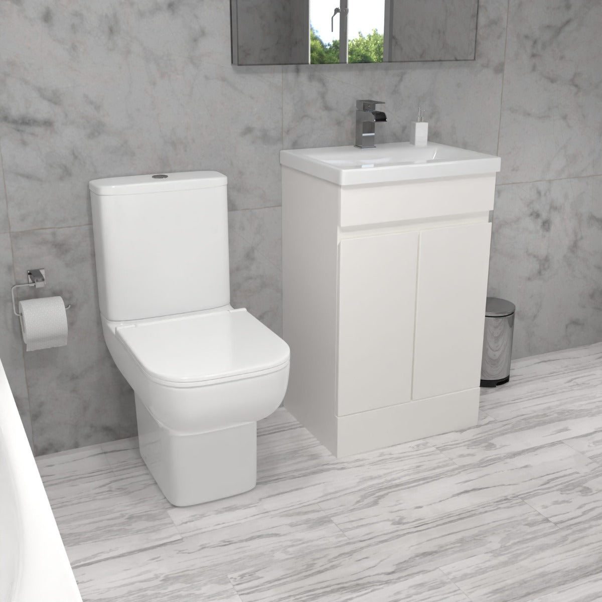 Alaska 500 mm Gloss White Basin Vanity & Close Coupled Toilet White