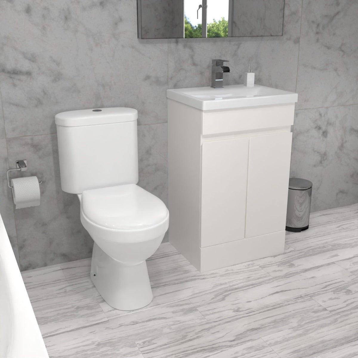 Alaska 1700mm Round Bath,500mm Freestanding Basin Vanity,Close Coupled Toilet