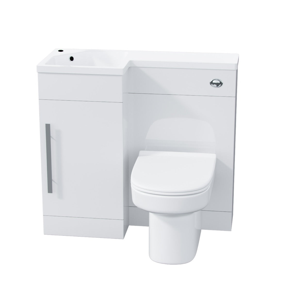 Left Hand 900mm Vanity Basin Unit, WC Unit & Chem Back to Wall Toilet White