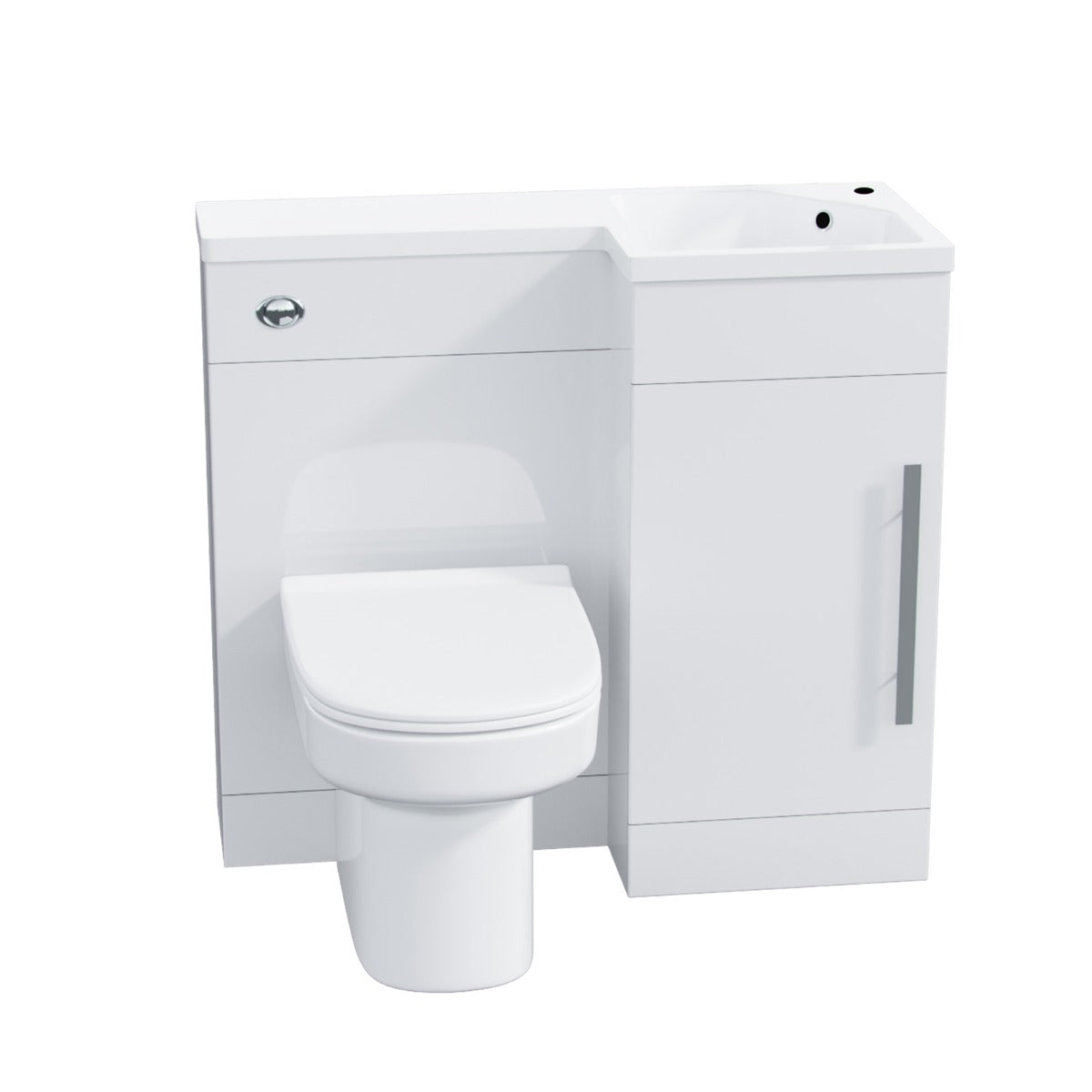 Right Hand 900mm Vanity Basin Unit, WC Unit & Chem Back to Wall Toilet White