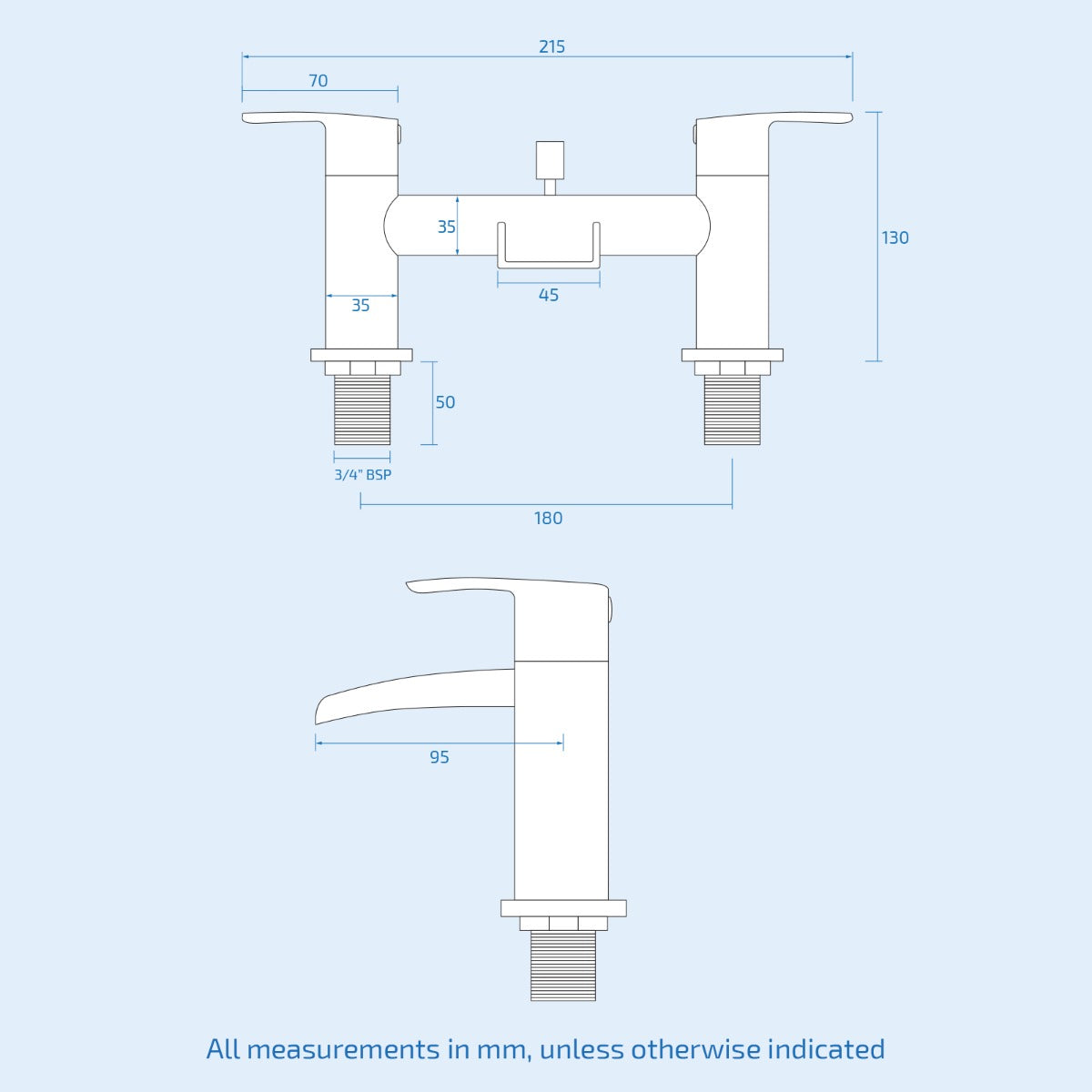 Lucy Modern Style Waterfall Deck Mounted Bath Shower Mixer Tap With Handset Kit & Waste With Overflow
