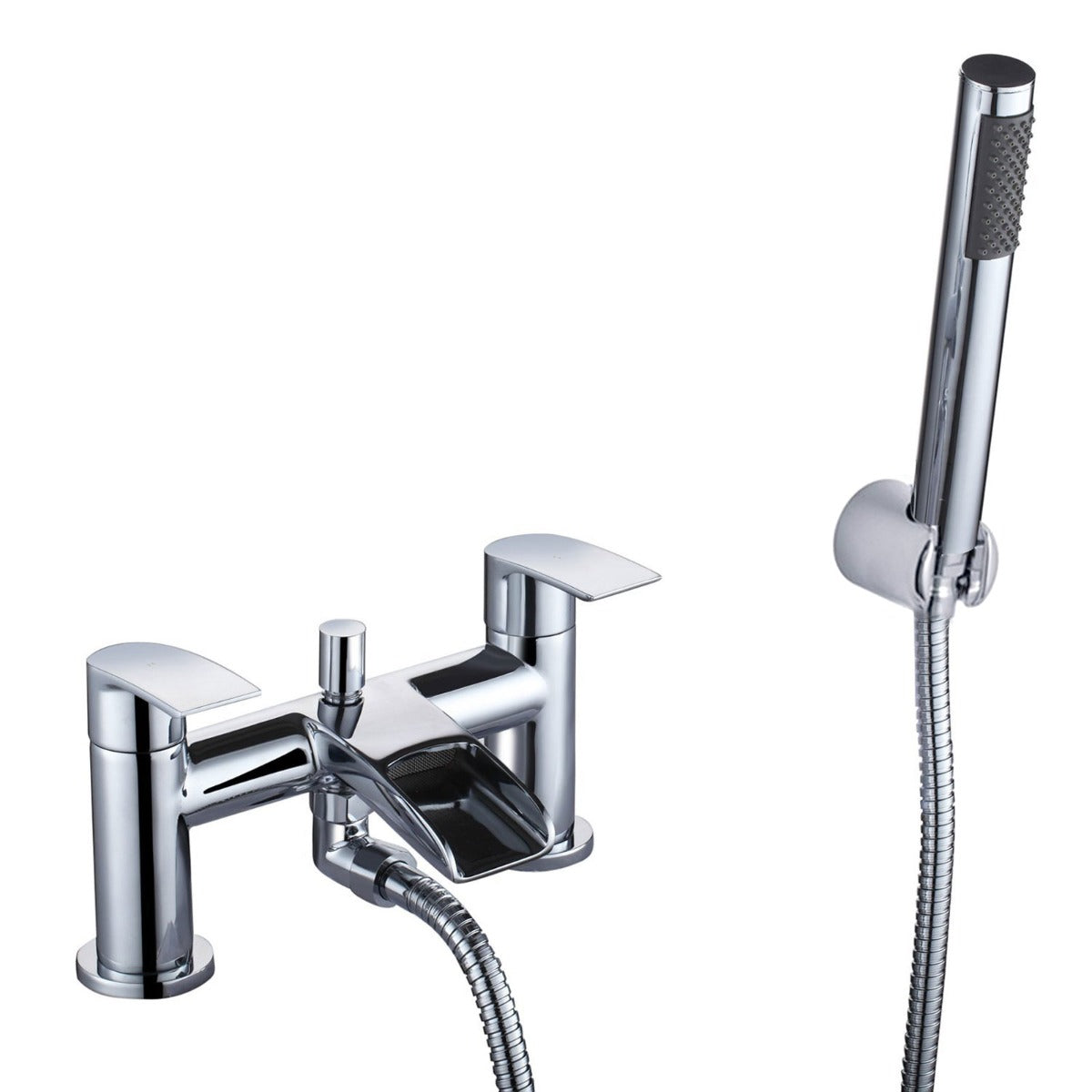 Lucy Modern Style Waterfall Deck Mounted Bath Shower Mixer Tap With Handset Kit & Waste With Overflow