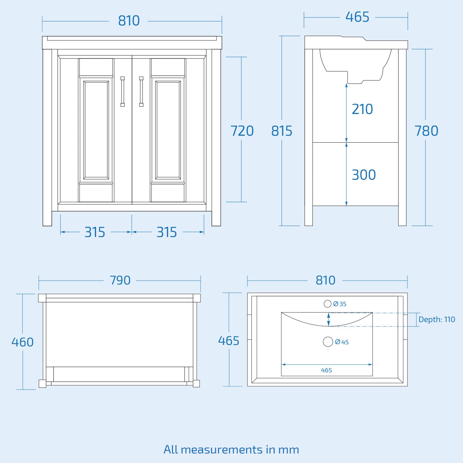 Chiltern 800mm Freestanding Vanity Basin Cabinet Ivory