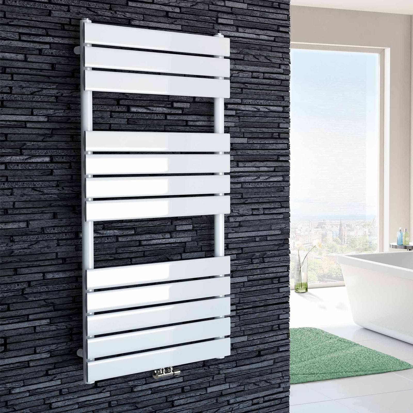 Vertical Central Connection Towel Radiator White Single Flat Tube 1200 x 500 mm