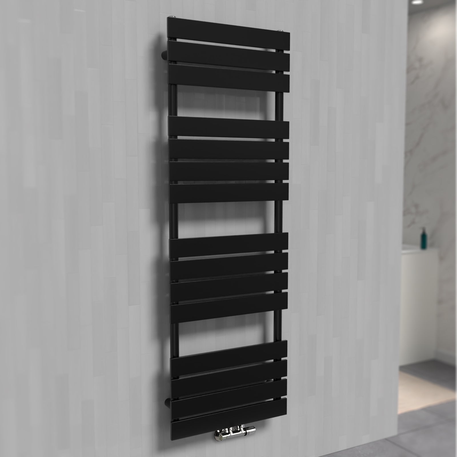 Vertical Central Connection Towel Radiator Black Single Flat Tube 1600 x 500 mm