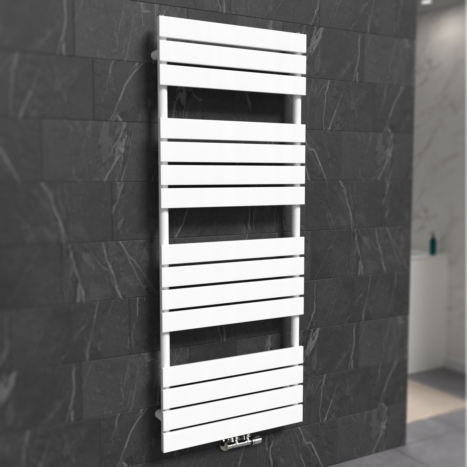 Vertical Central Connection Towel Radiator White Single Flat Tube 1600 x 600 mm