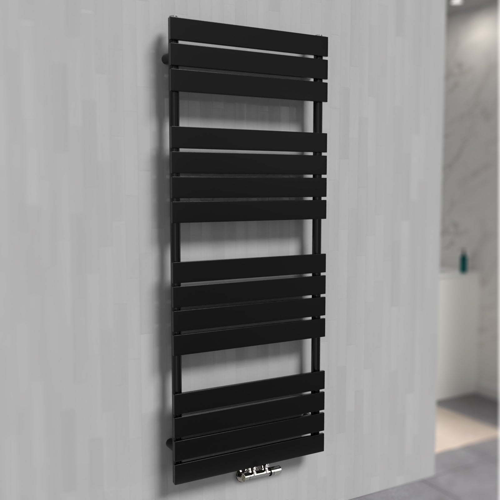 Vertical Central Connection Towel Radiator Black Single Flat Tube 1600 x 600 mm